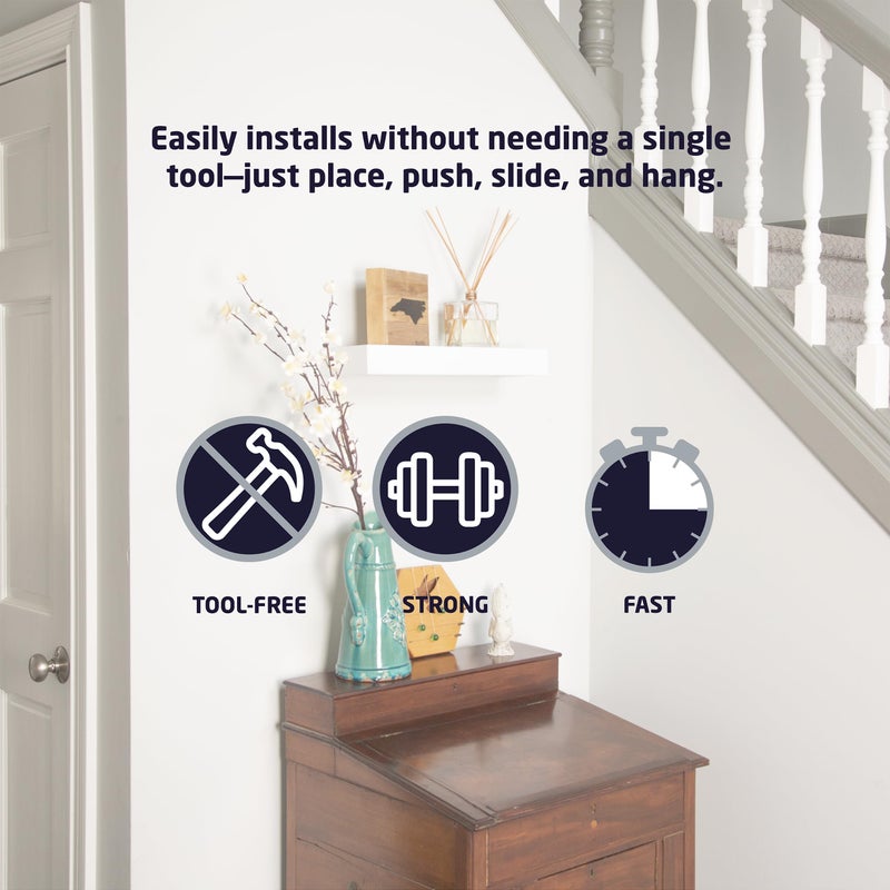 HIGH & MIGHTY 515601 Modern 18" Floating Shelf Holds up to 15lbs, Easy Tool-Free Dry Wall Installation, Flat, Retail Packaging, White - Image 5